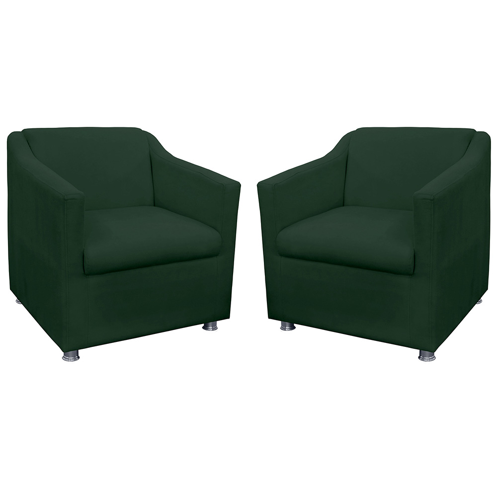 Combo 02 Poltronas Decorativa Tilla Pés Cromados Suede Verde - DS Estofados