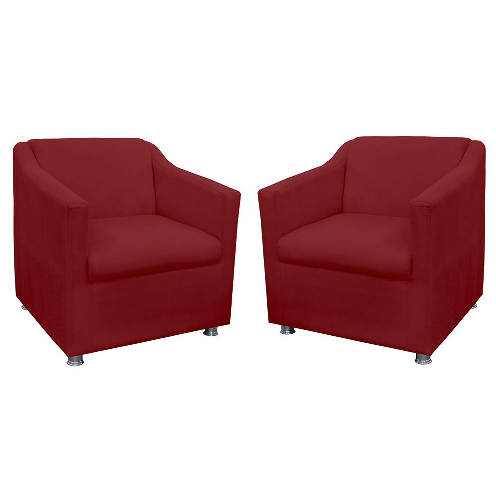 Combo 02 Poltronas Decorativa Tilla Pés Cromados Suede Vermelho - DS Estofados