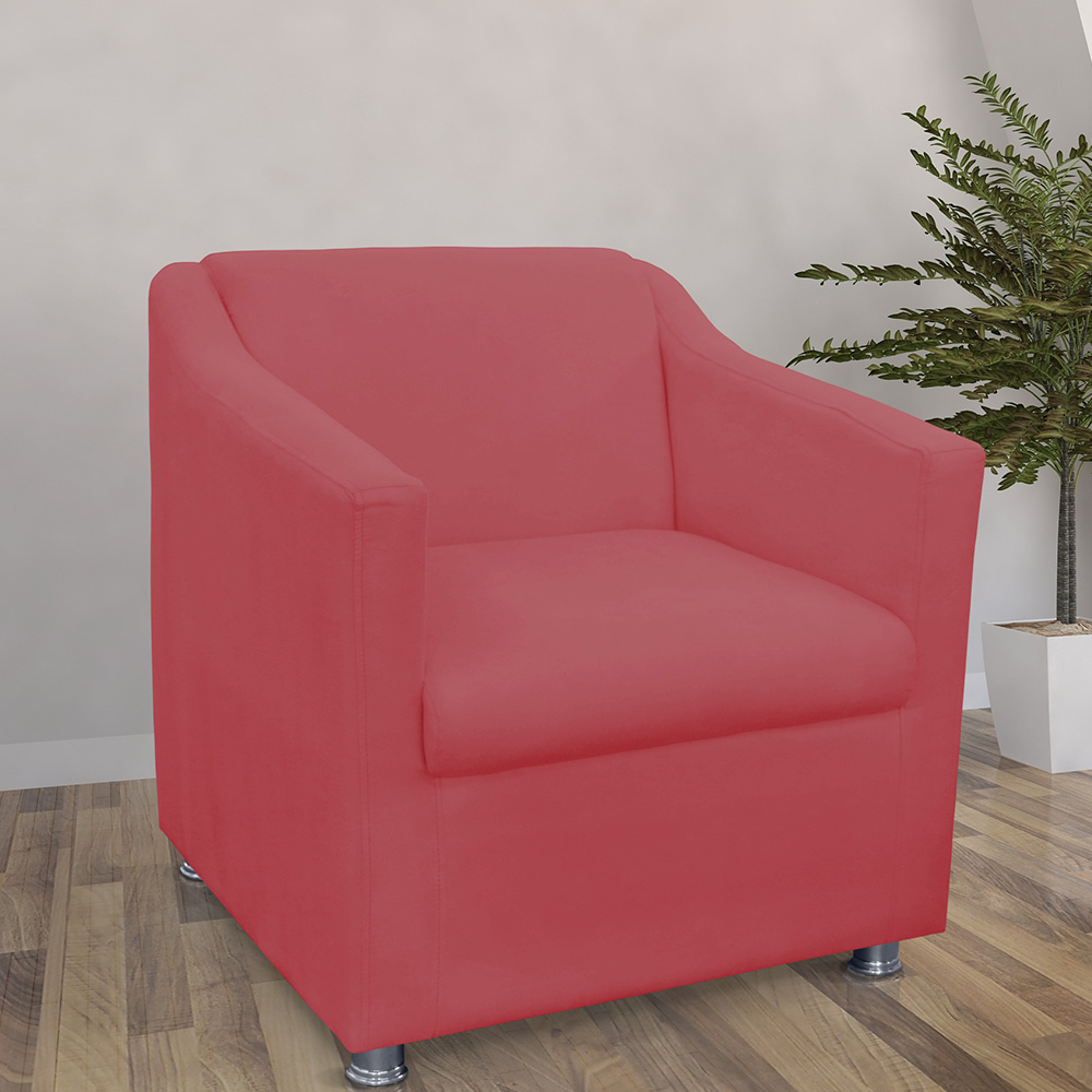 Combo 02 Poltronas Decorativa Tilla Pés Cromados Suede Vermelho - DS Estofados