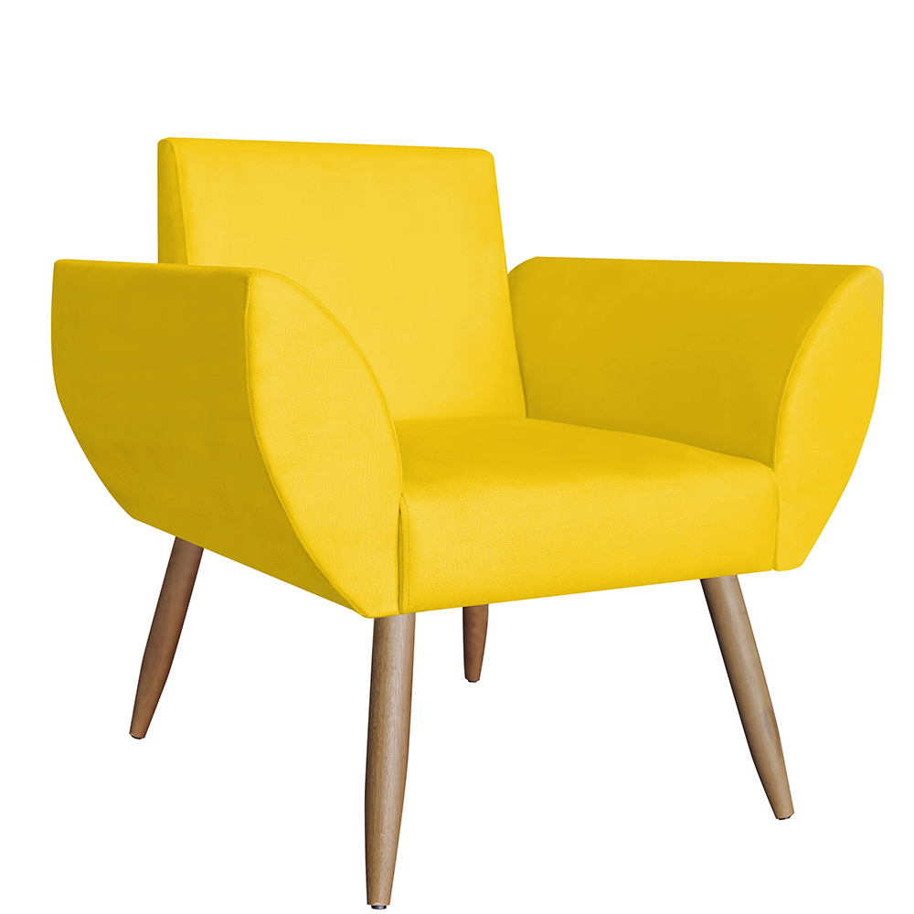 Combo 02 Poltronas Decorativas Flora Pés Palito Suede Amarelo - DS Estofados