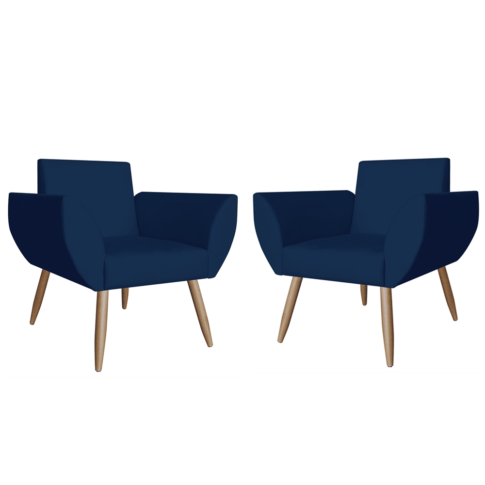 Combo 02 Poltronas Decorativas Flora Pés Palito Suede Azul Marinho - DS Estofados