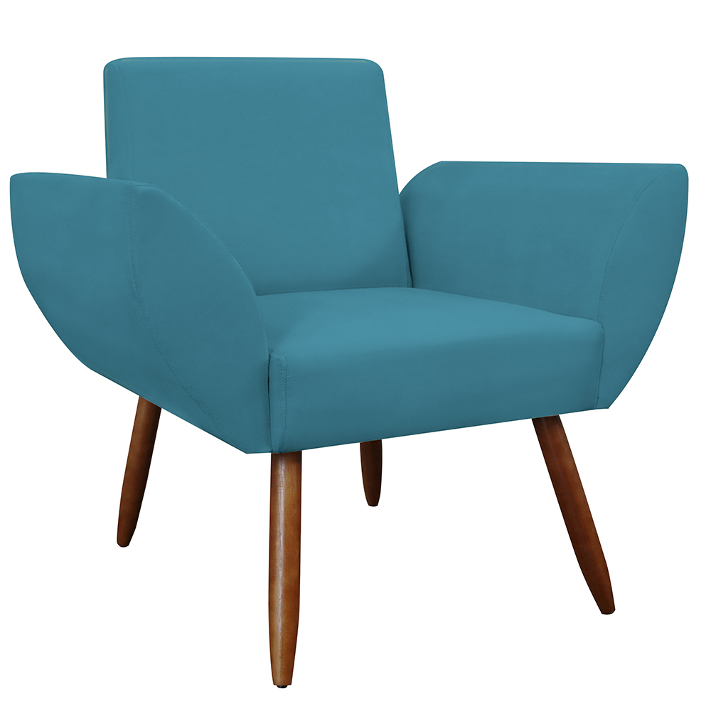 Combo 02 Poltronas Decorativas Flora Pés Palito Suede Azul Turquesa - DS Estofados
