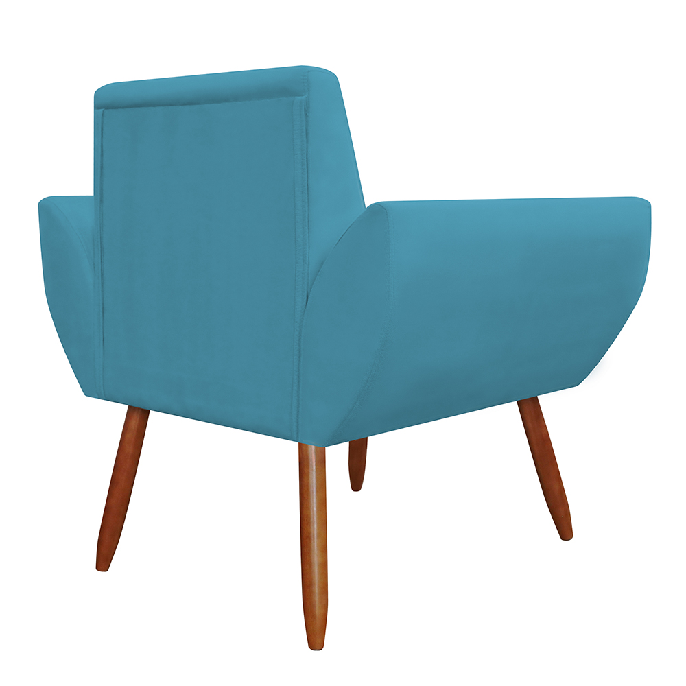 Combo 02 Poltronas Decorativas Flora Pés Palito Suede Azul Turquesa - DS Estofados