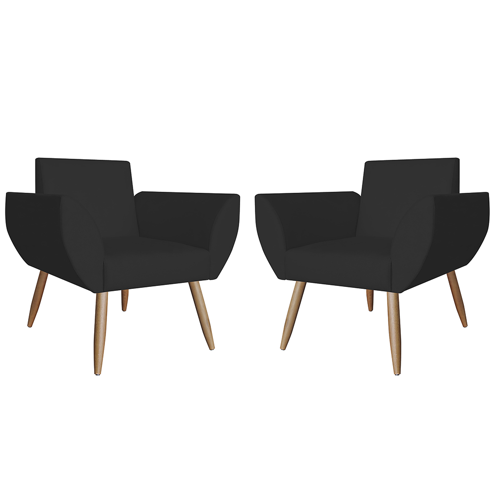 Combo 02 Poltronas Decorativas Flora Pés Palito Suede Preto - DS Estofados