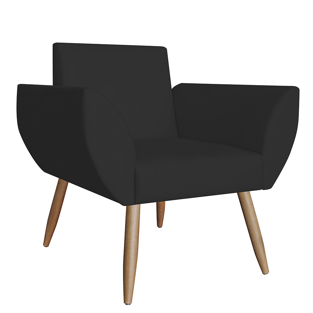 Combo 02 Poltronas Decorativas Flora Pés Palito Suede Preto - DS Estofados