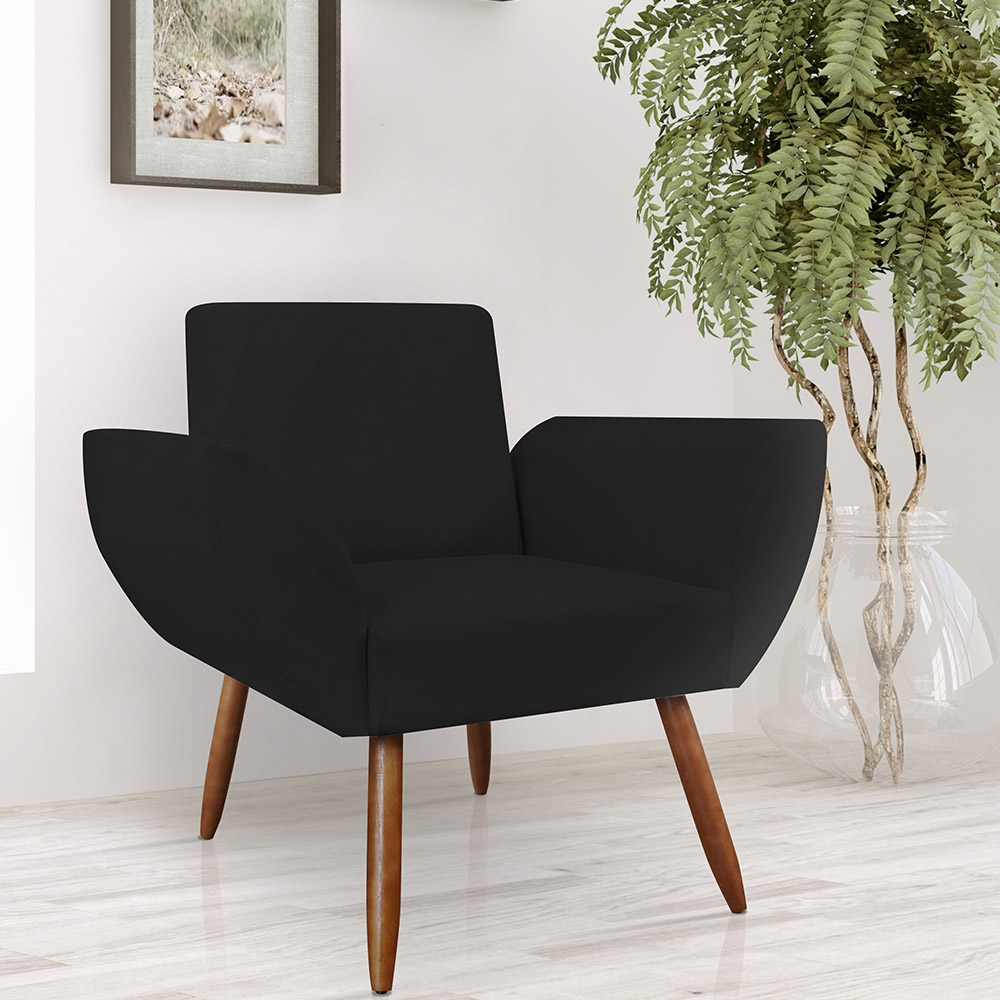 Combo 02 Poltronas Decorativas Flora Pés Palito Suede Preto - DS Estofados