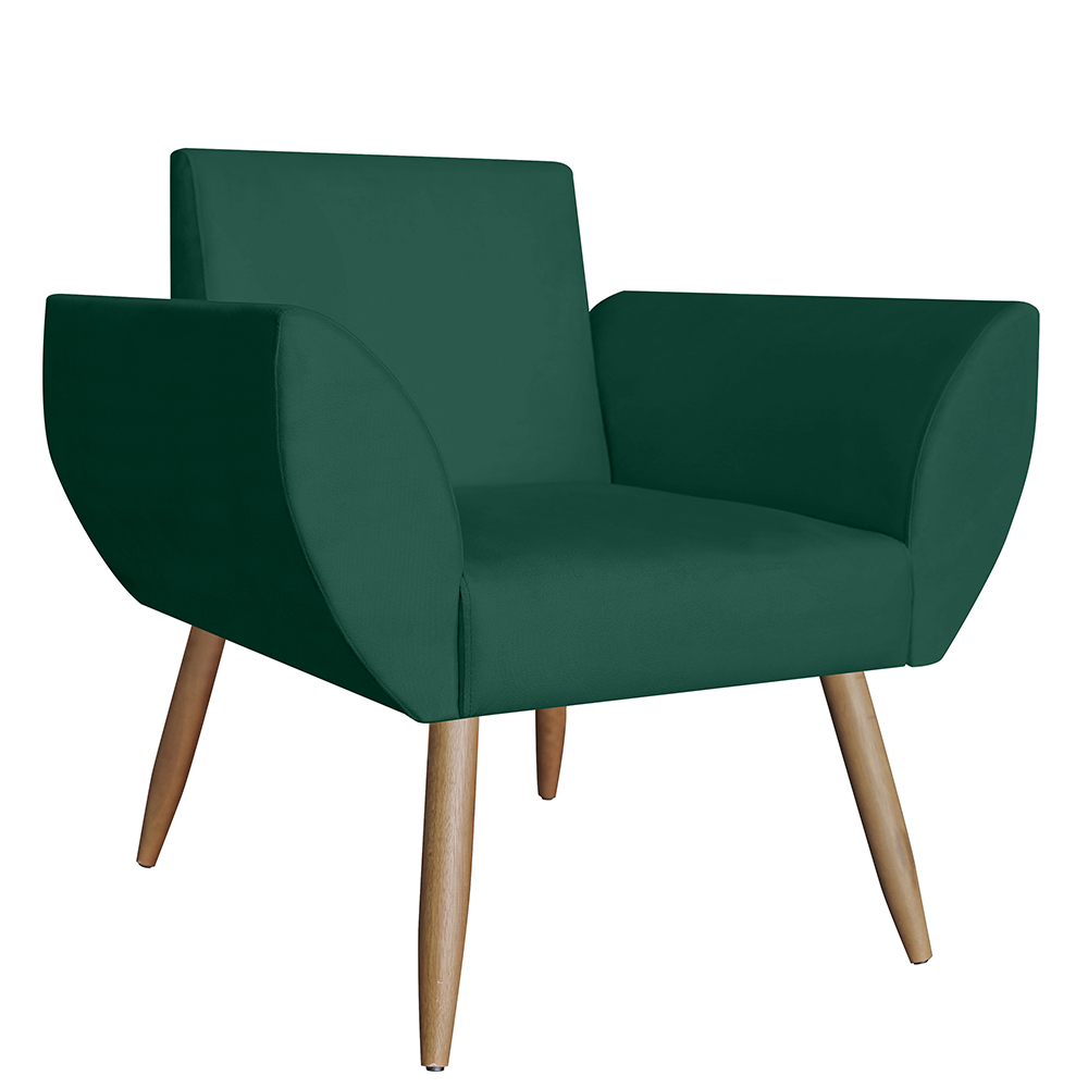 Combo 02 Poltronas Decorativas Flora Pés Palito Suede Verde - DS Estofados