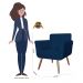Combo 02 Poltronas Decorativas Isabela em Tressê Pés Palito Suede Azul Marinho - DS Estofados