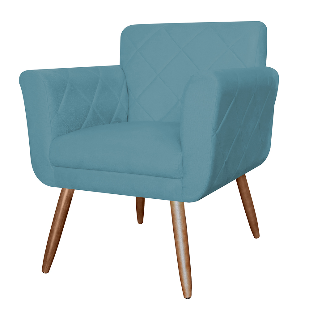 Combo 02 Poltronas Decorativas Isabela em Tressê Pés Palito Suede Azul Turquesa - DS Estofados