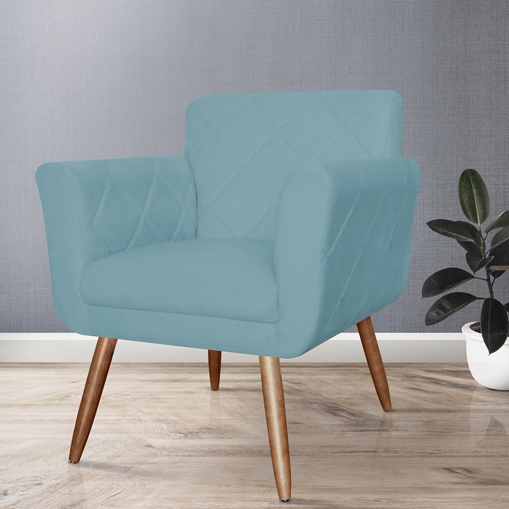 Combo 02 Poltronas Decorativas Isabela em Tressê Pés Palito Suede Azul Turquesa - DS Estofados