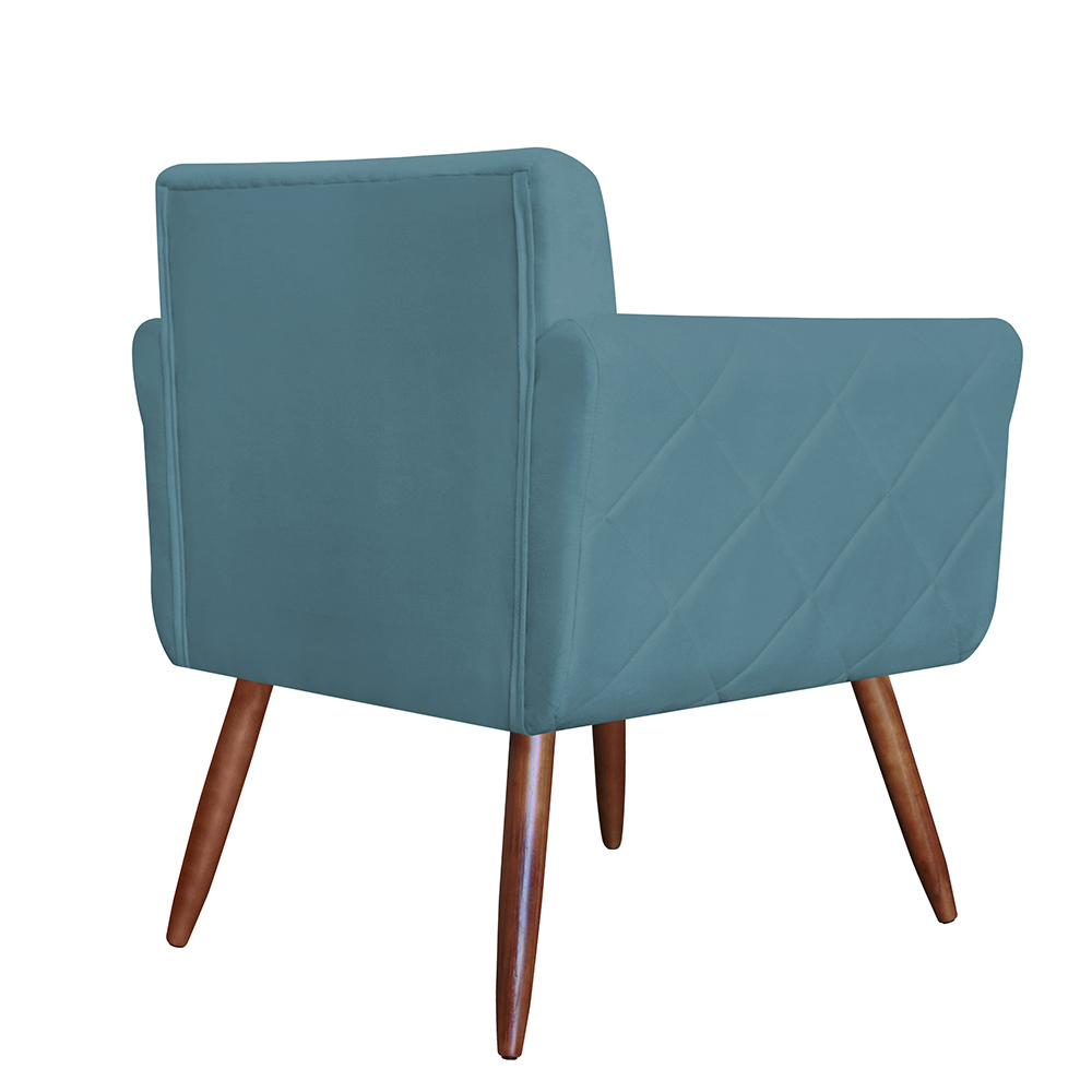 Combo 02 Poltronas Decorativas Isabela em Tressê Pés Palito Suede Azul Turquesa - DS Estofados