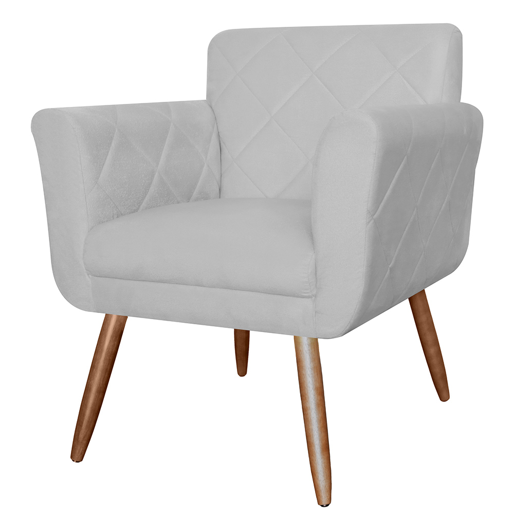 Combo 02 Poltronas Decorativas Isabela em Tressê Pés Palito Suede Branco - DS Estofados