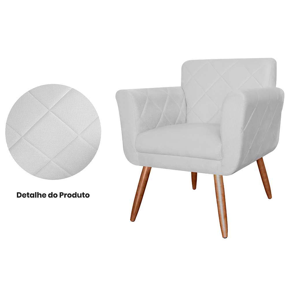 Combo 02 Poltronas Decorativas Isabela em Tressê Pés Palito Suede Branco - DS Estofados