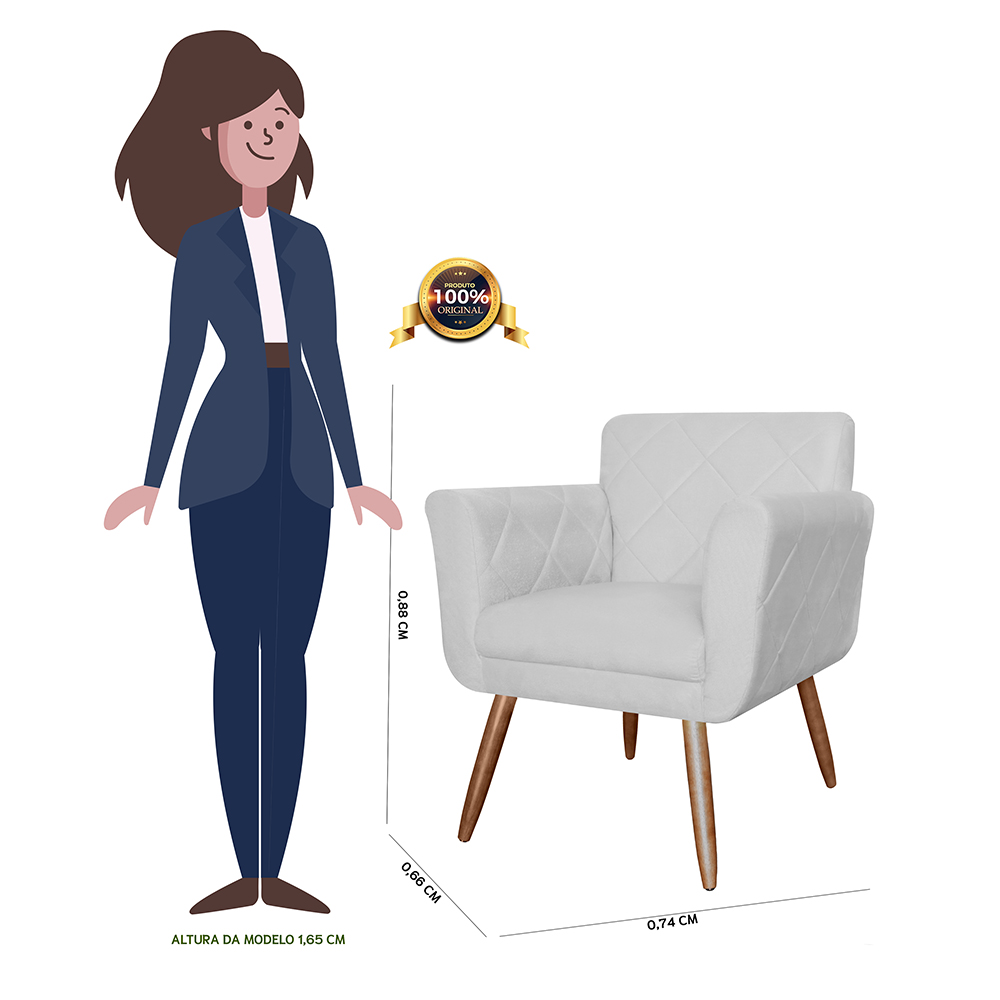 Combo 02 Poltronas Decorativas Isabela em Tressê Pés Palito Suede Branco - DS Estofados