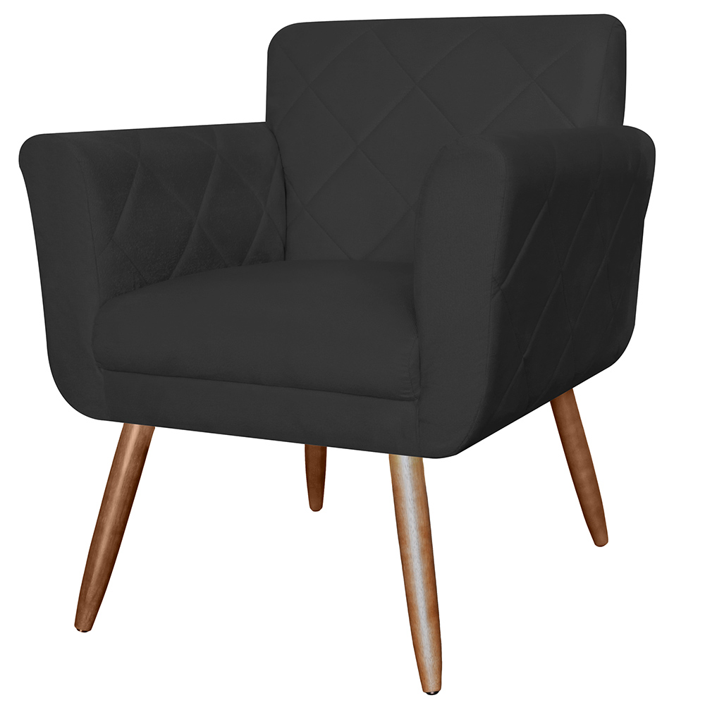 Combo 02 Poltronas Decorativas Isabela em Tressê Pés Palito Suede Preto - DS Estofados
