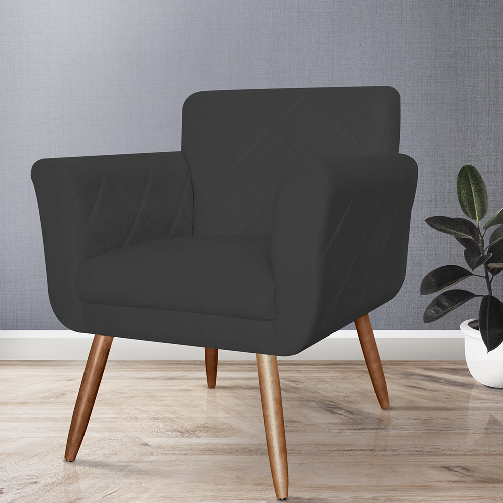 Combo 02 Poltronas Decorativas Isabela em Tressê Pés Palito Suede Preto - DS Estofados