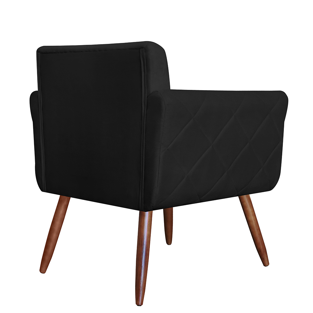 Combo 02 Poltronas Decorativas Isabela em Tressê Pés Palito Suede Preto - DS Estofados