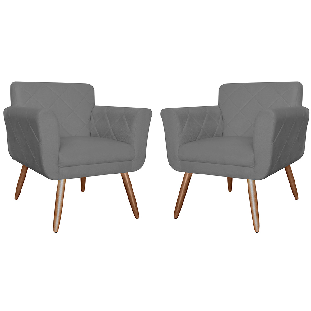 Combo 02 Poltronas Decorativas Isabela em Tressê Suede Cinza - DS Estofados