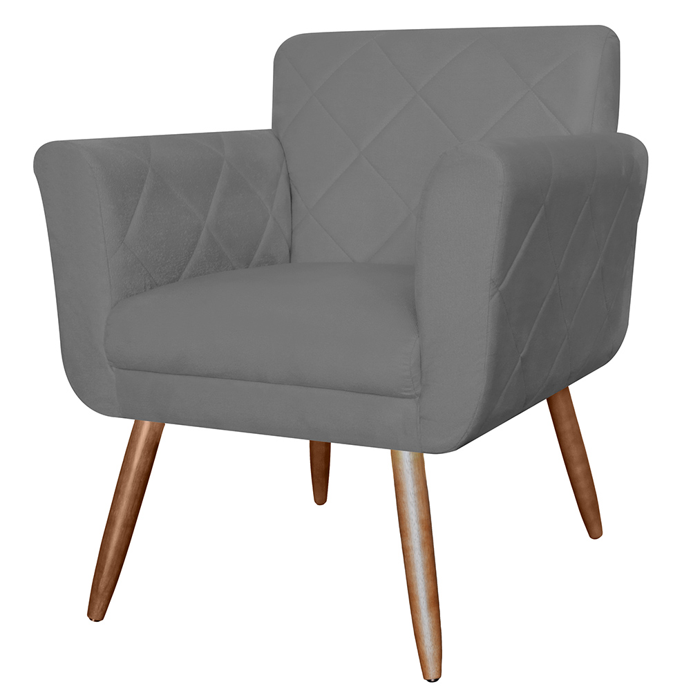 Combo 02 Poltronas Decorativas Isabela em Tressê Suede Cinza - DS Estofados
