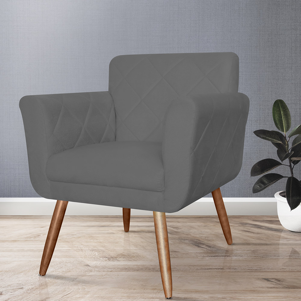 Combo 02 Poltronas Decorativas Isabela em Tressê Suede Cinza - DS Estofados