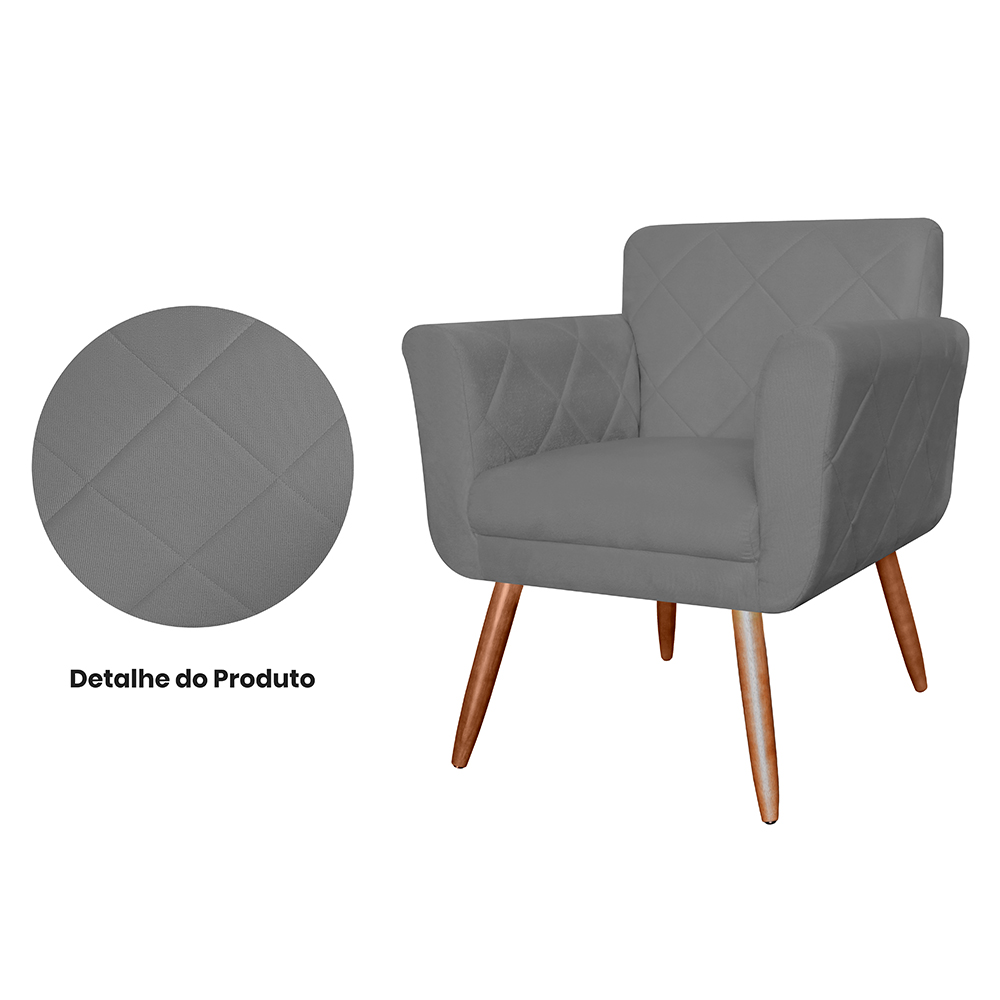 Combo 02 Poltronas Decorativas Isabela em Tressê Suede Cinza - DS Estofados