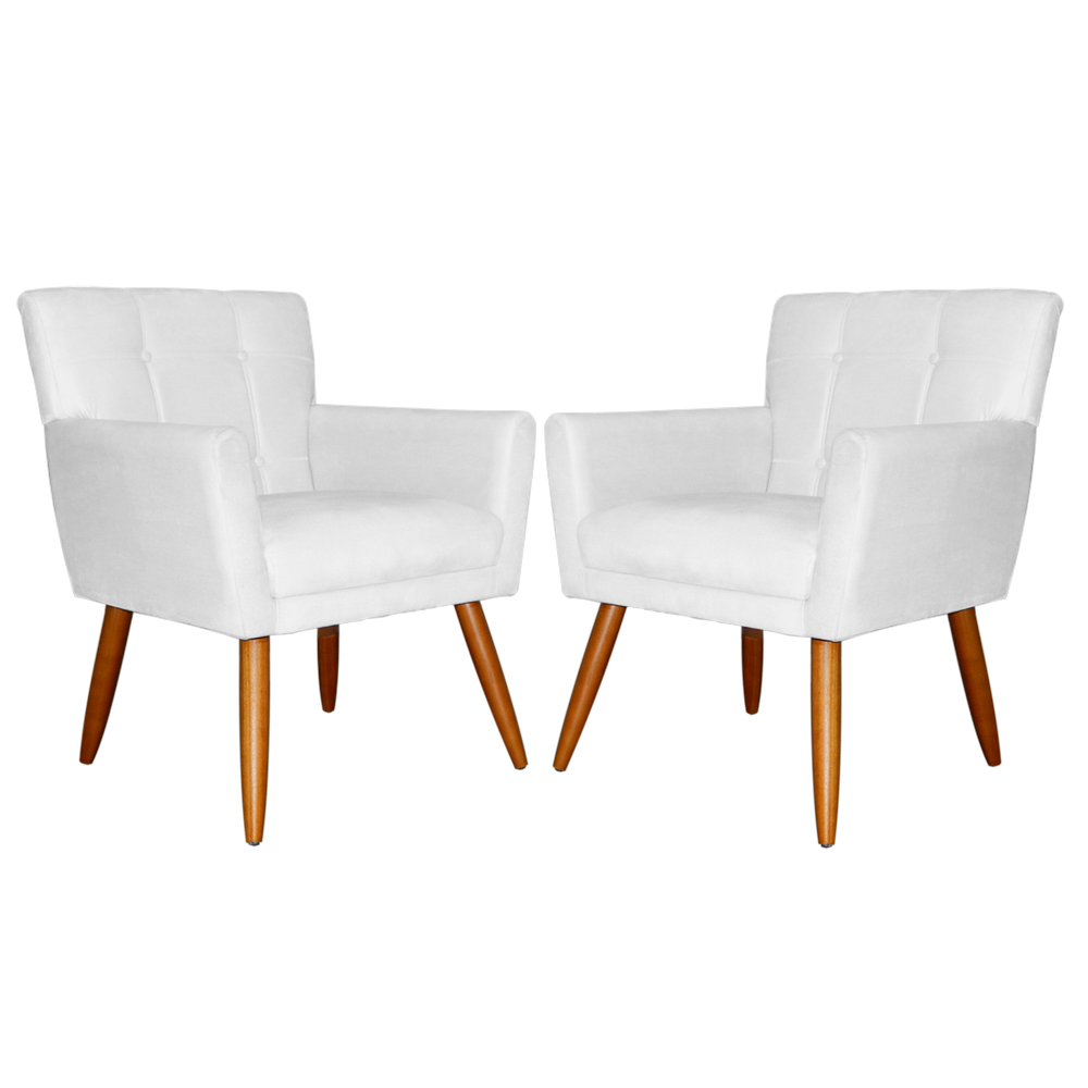 Combo 02 Poltronas Decorativas Onix Suede Branco - DS Estofados