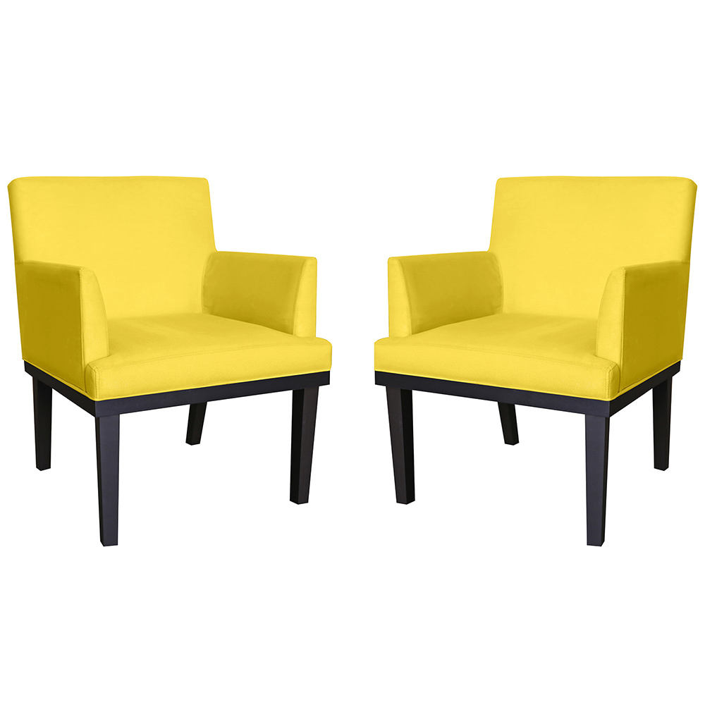 Combo 02 Poltronas Vitória Sala e Recepção Com Base de Madeira Suede Amarelo - DS Estofados
