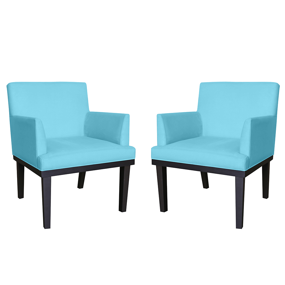 Combo 02 Poltronas Vitória Sala e Recepção Com Base de Madeira Suede Azul Turquesa - DS Estofados