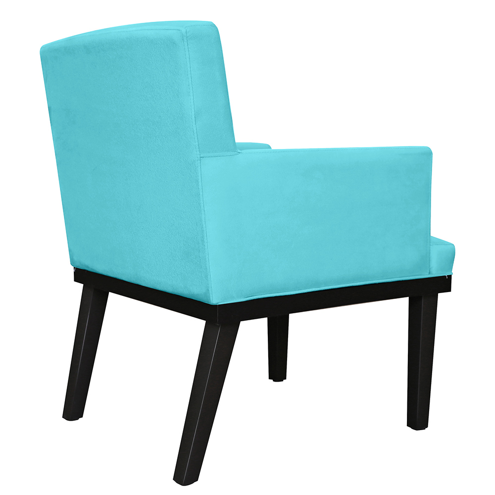 Combo 02 Poltronas Vitória Sala e Recepção Com Base de Madeira Suede Azul Turquesa - DS Estofados