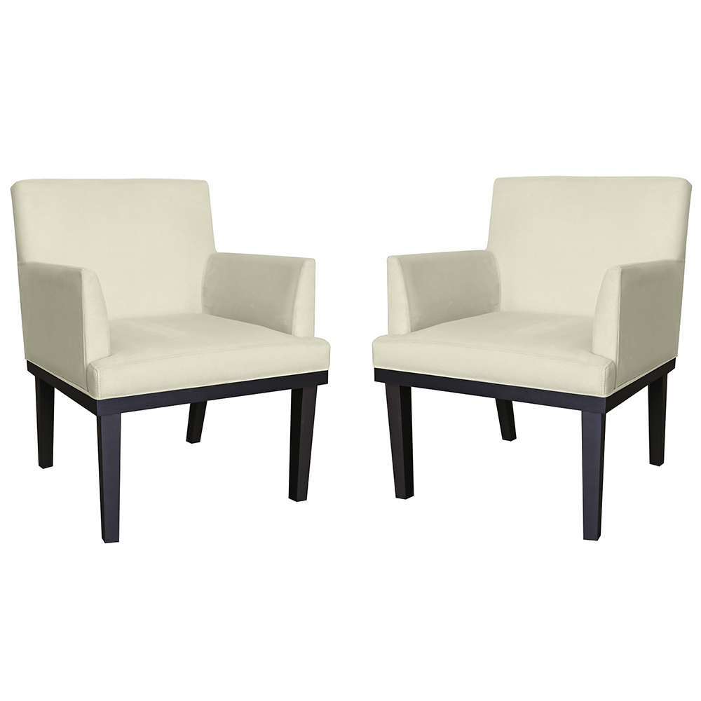 Combo 02 Poltronas Vitória Sala e Recepção Com Base de Madeira Suede Bege - DS Estofados