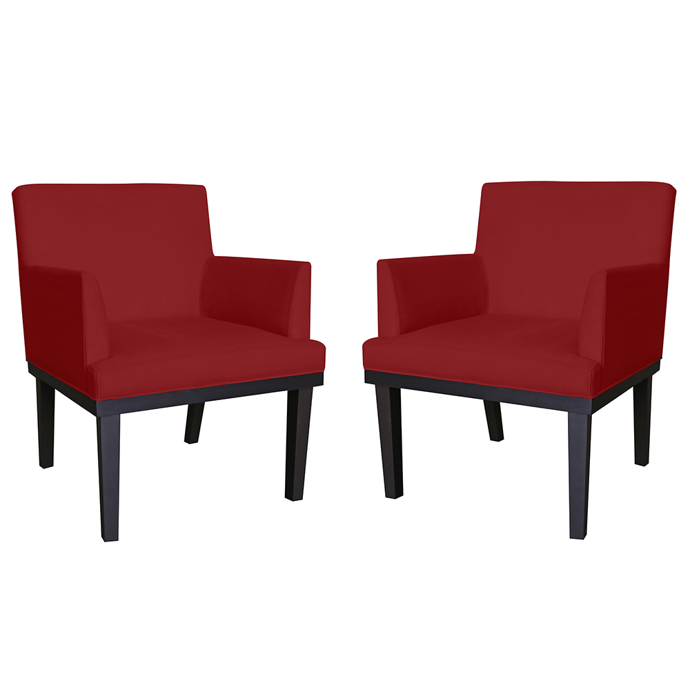Combo 02 Poltronas Vitória Sala e Recepção Com Base de Madeira Suede Bordô - DS Estofados