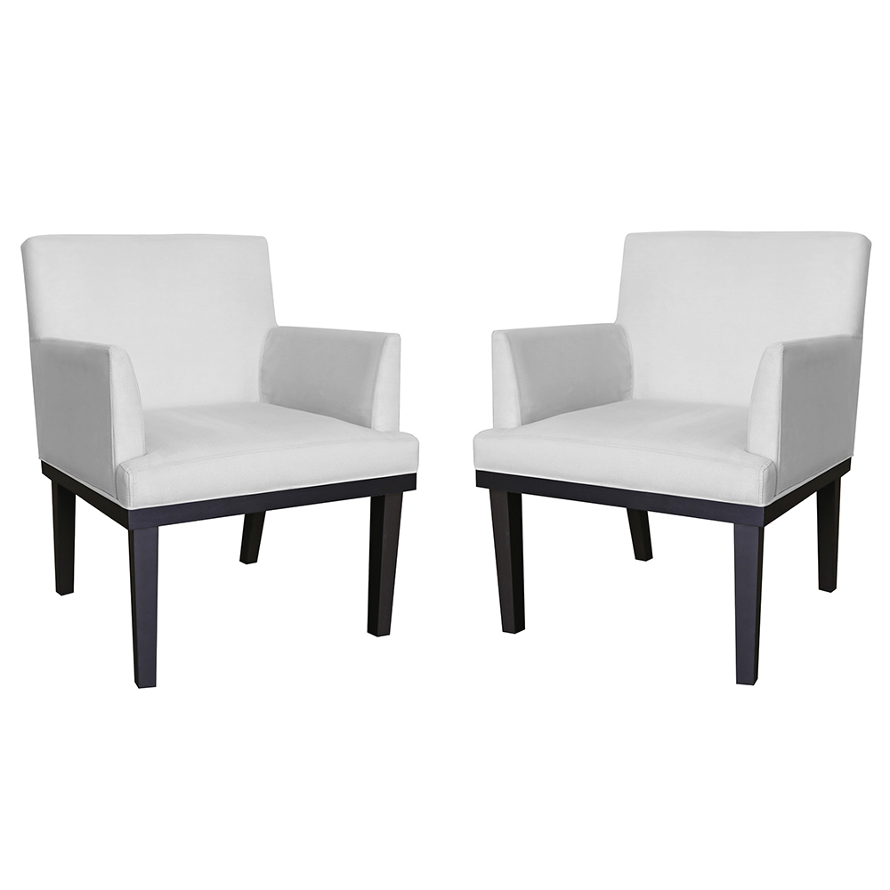 Combo 02 Poltronas Vitória Sala e Recepção Com Base de Madeira Suede Branco - DS Estofados