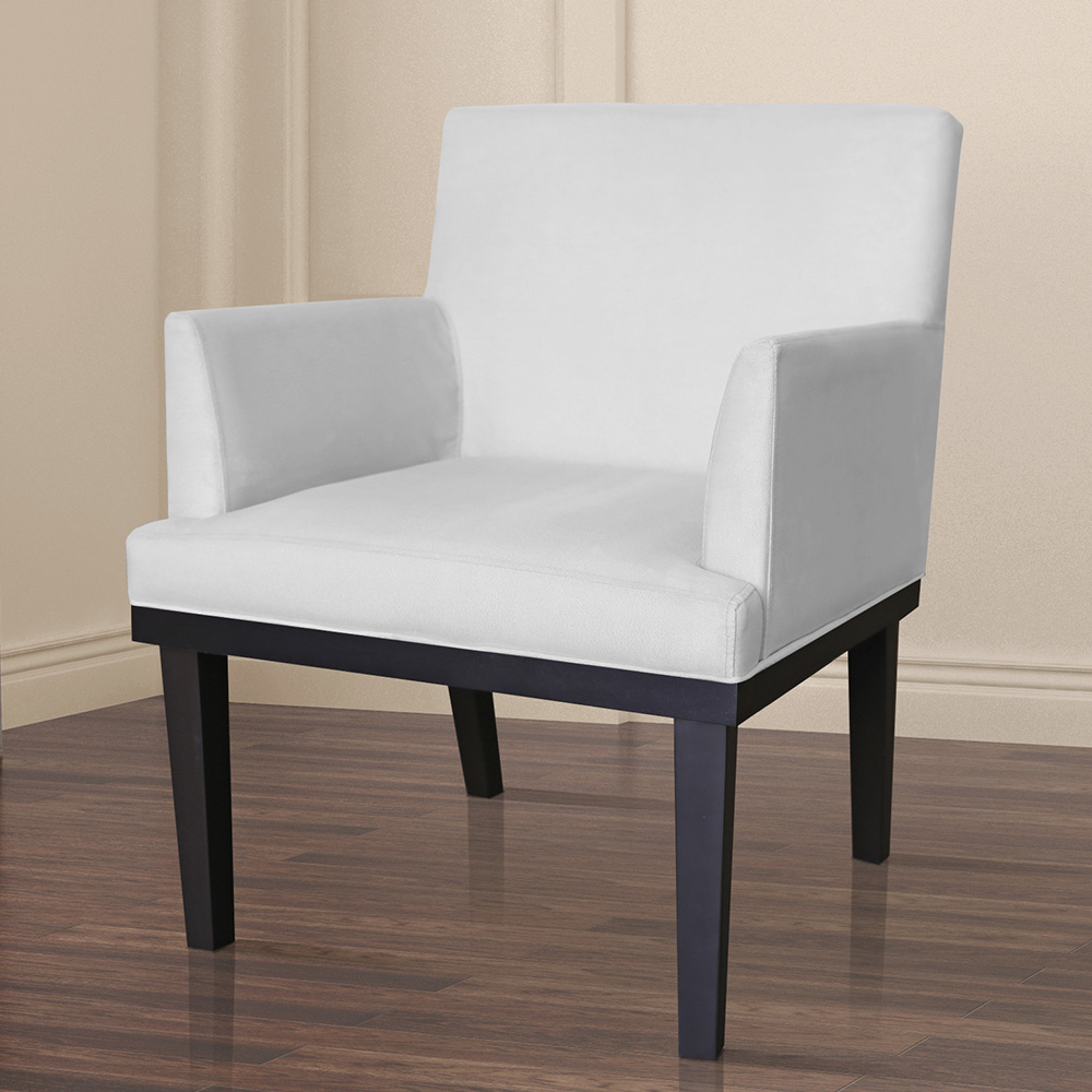 Combo 02 Poltronas Vitória Sala e Recepção Com Base de Madeira Suede Branco - DS Estofados