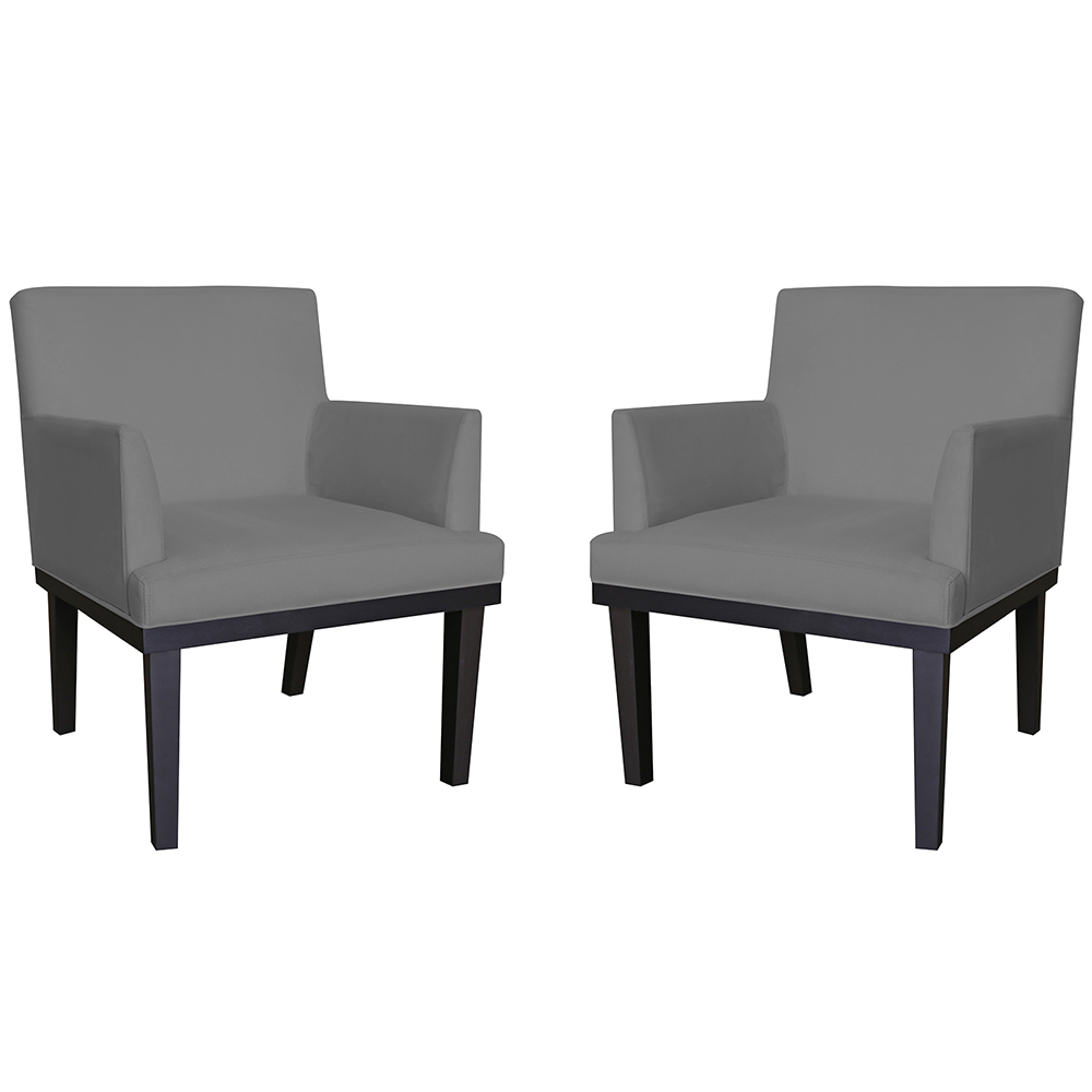 Combo 02 Poltronas Vitória Sala e Recepção Com Base de Madeira Suede Cinza - DS Estofados