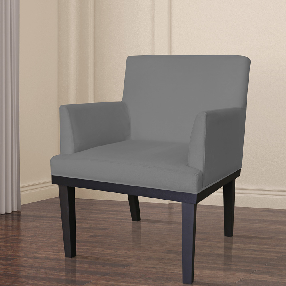 Combo 02 Poltronas Vitória Sala e Recepção Com Base de Madeira Suede Cinza - DS Estofados