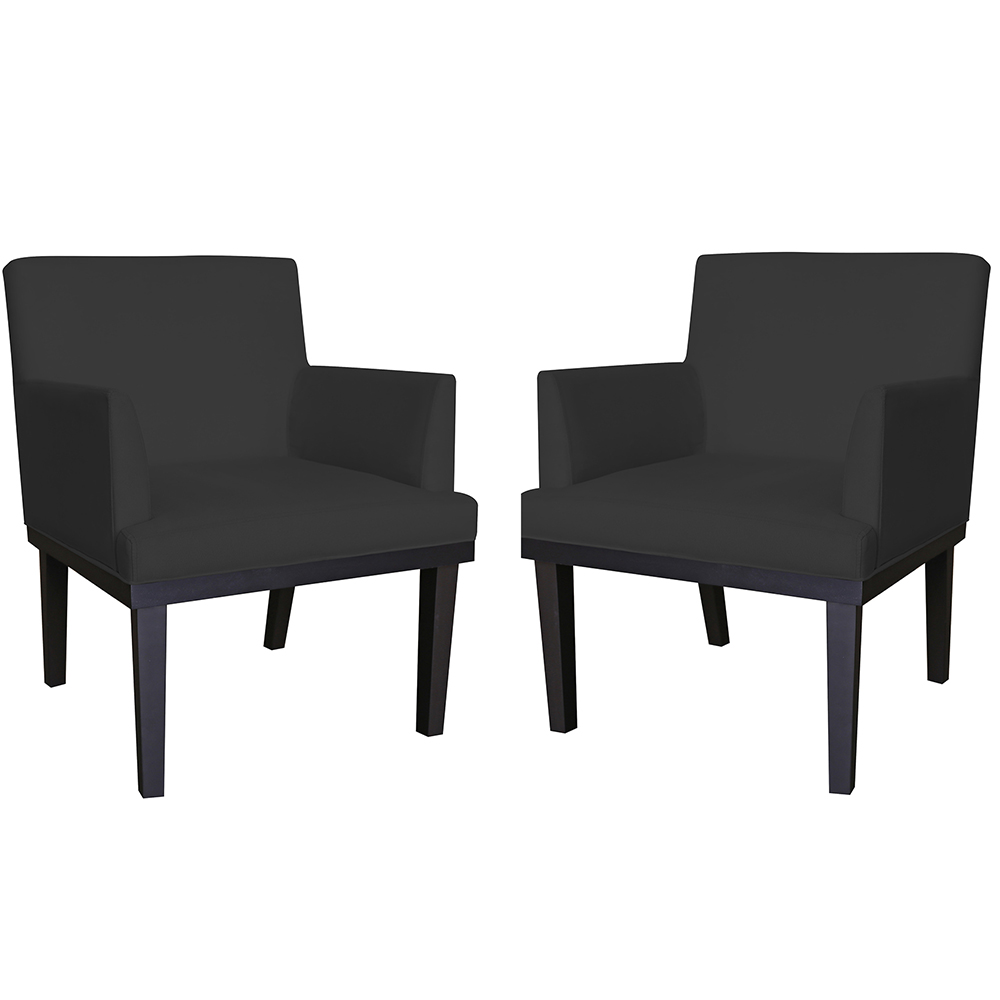 Combo 02 Poltronas Vitória Sala e Recepção Com Base de Madeira Suede Preto - DS Estofados