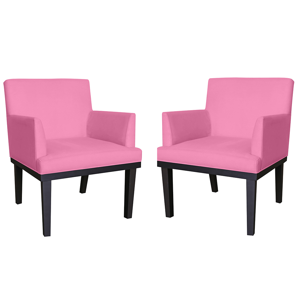 Combo 02 Poltronas Vitória Sala e Recepção Com Base de Madeira Suede Rosa - DS Estofados