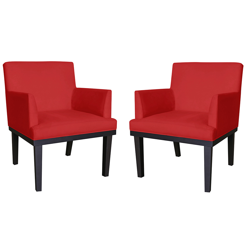 Combo 02 Poltronas Vitória Sala e Recepção Com Base de Madeira Suede Vermelho - DS Estofados