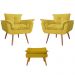 Combo 02 Poltronas decorativas mais um Puff Opalla Pés Palito Amarelo - DS Estofados