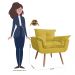 Combo 02 Poltronas decorativas mais um Puff Opalla Pés Palito Amarelo - DS Estofados