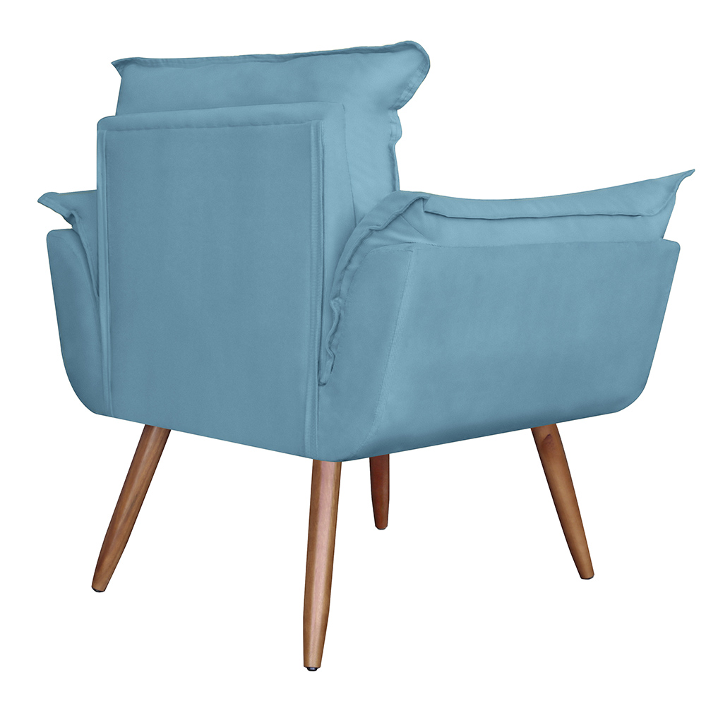 Combo 02 Poltronas decorativas mais um Puff Opalla Pés Palito Azul Turquesa - DS Estofados
