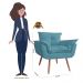 Combo 02 Poltronas decorativas mais um Puff Opalla Pés Palito Azul Turquesa - DS Estofados