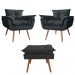 Combo 02 Poltronas decorativas mais um Puff Opalla Pés Palito Preto - DS Estofados
