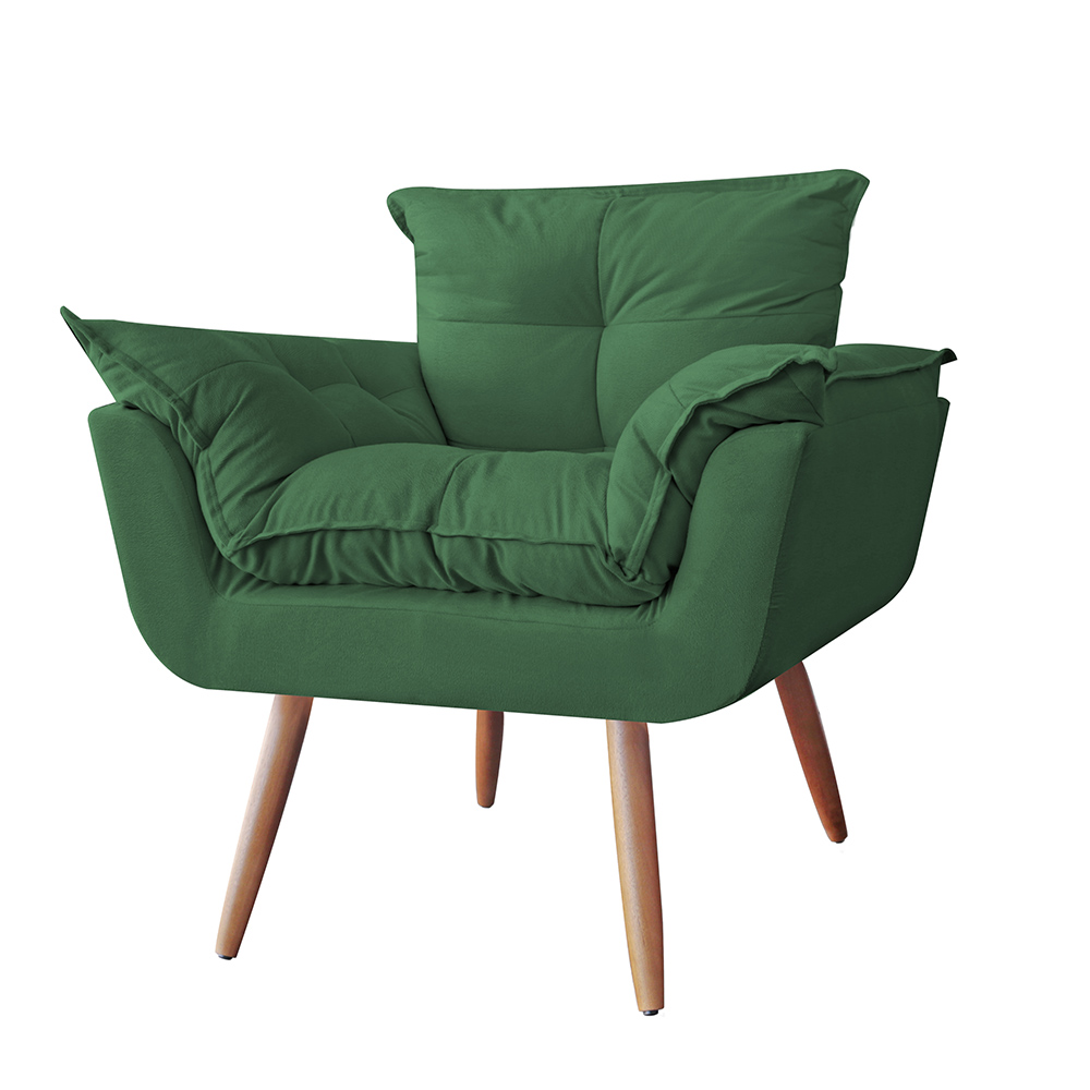 Combo 02 Poltronas decorativas mais um Puff Opalla Pés Palito Verde - DS Estofados