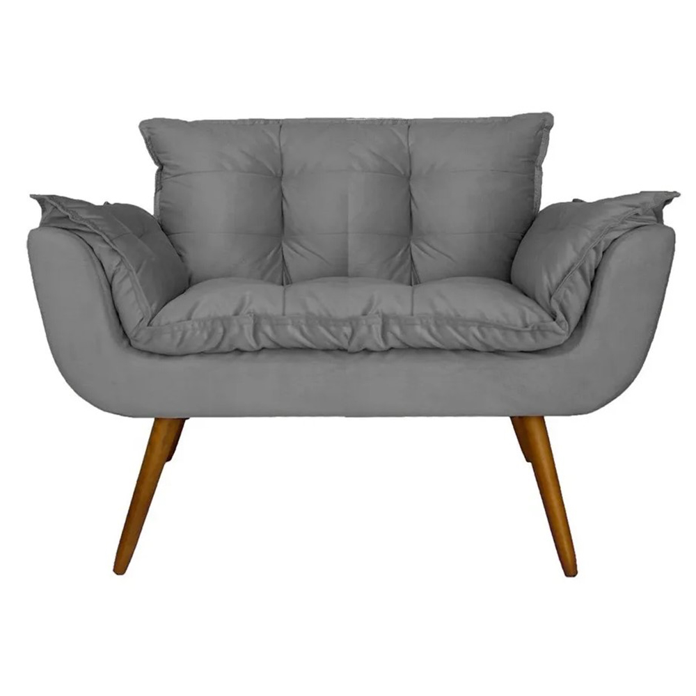 Combo 02 Poltronas decorativas mais uma Namoradeira Opalla Pés Palito Cinza - DS Estofados