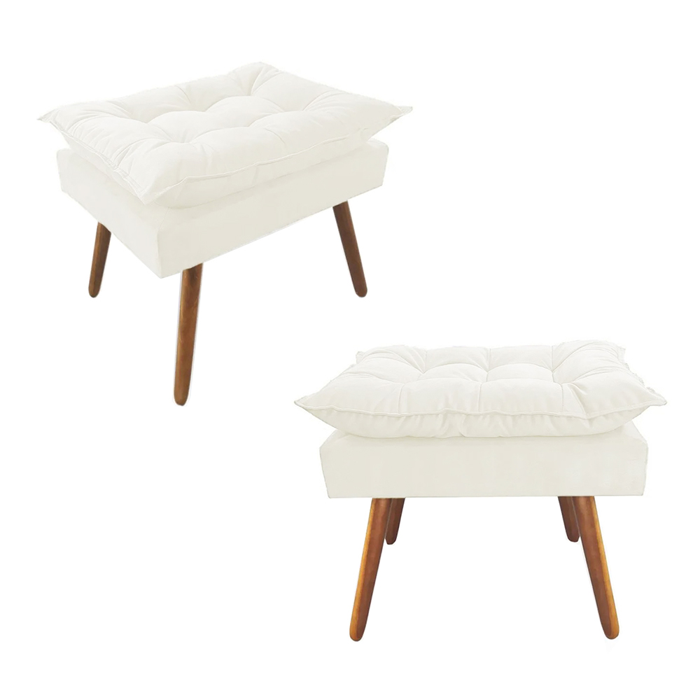 Combo 02 Puffs Decorativos Opalla Pés Palito Napa Branco - DS Estofados