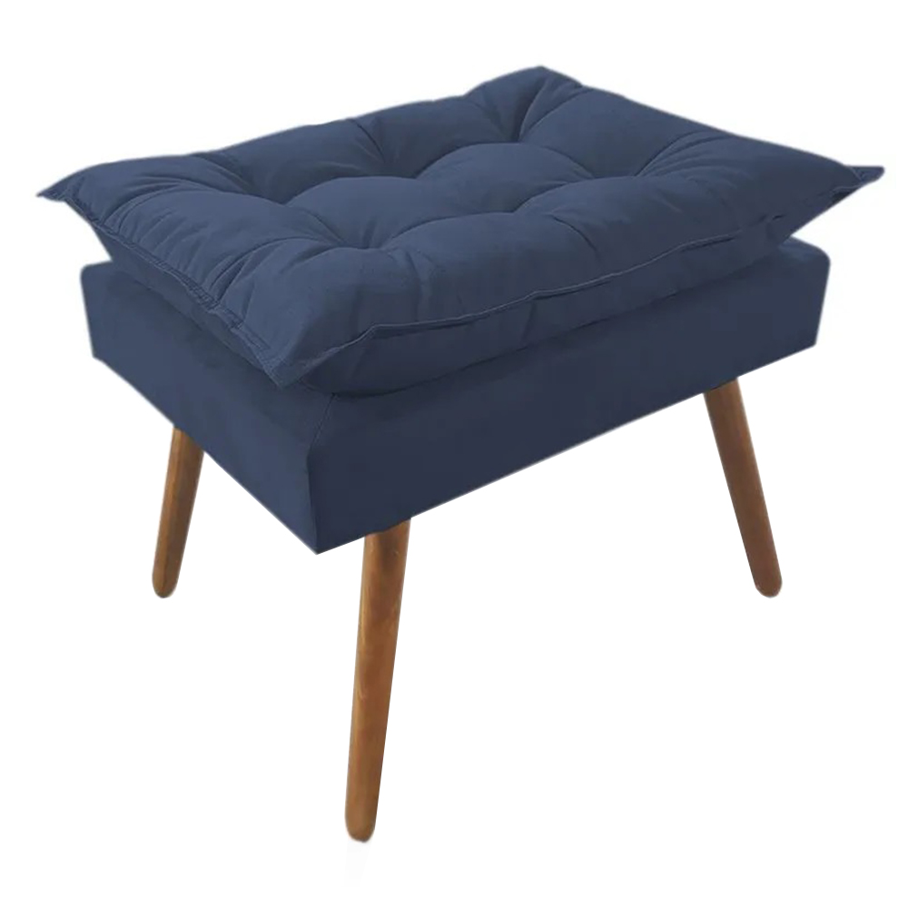 Combo 02 Puffs Decorativos Opalla Pés Palito Suede Azul Marinho - DS Estofados