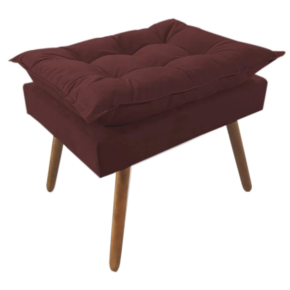 Combo 02 Puffs Decorativos Opalla Pés Palito Suede Bordô - DS Estofados
