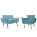 Combo Namoradeira Sofá 02 lugares mais 01 Poltrona decorativa Opalla Pés Palito Azul Turquesa - DS Estofados