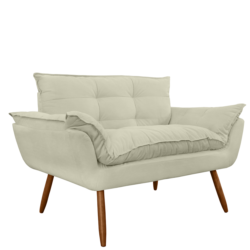 Combo Namoradeira Sofá 02 lugares mais 01 Poltrona decorativa Opalla Pés Palito Bege - DS Estofados